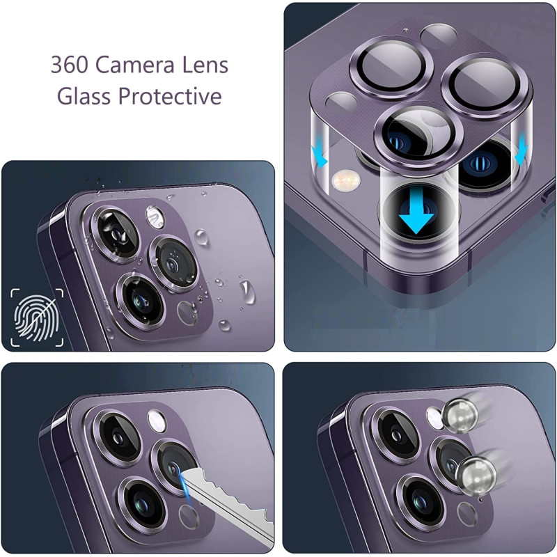 HD Tempered Metal Glass Camera Screen Protector for iPhone Shockproof Ring Aluminum Alloy 