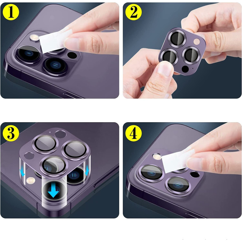HD Tempered Metal Glass Camera Screen Protector for iPhone Shockproof Ring Aluminum Alloy 