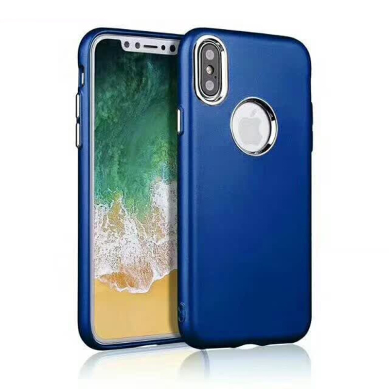iPhone X - Soft TPU Case with Metal Button, Ultra-Thin Back Cover (Blue) 