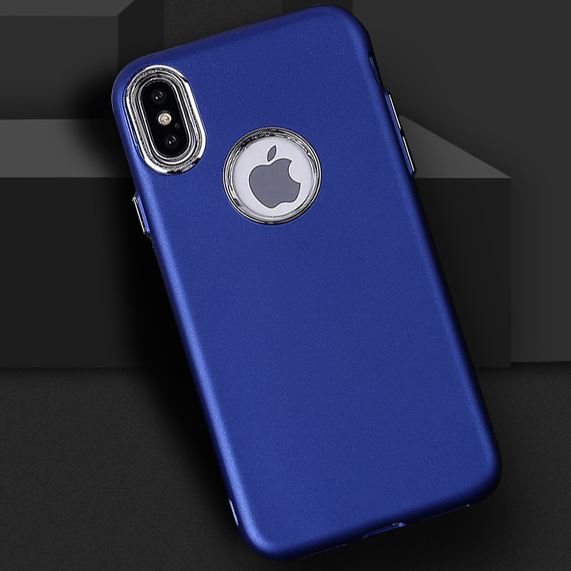 iPhone X - Soft TPU Case with Metal Button, Ultra-Thin Back Cover (Blue) 