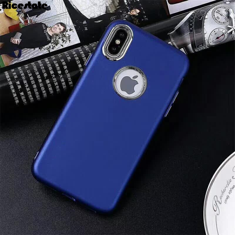 iPhone X - Soft TPU Case with Metal Button, Ultra-Thin Back Cover (Blue) 