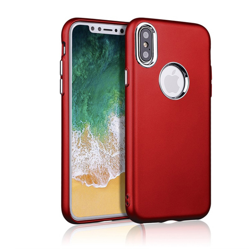 iPhone X - Soft TPU Case with Metal Button, Ultra-Thin Back Cover (Red) 